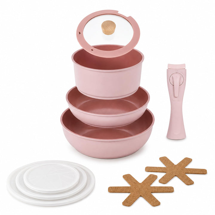NEOFLAM® - Midas Plus Topf- und Pfannen-Set mit abnehmbarem Griff, 8-teilig, induktionsgeeignet, Ker