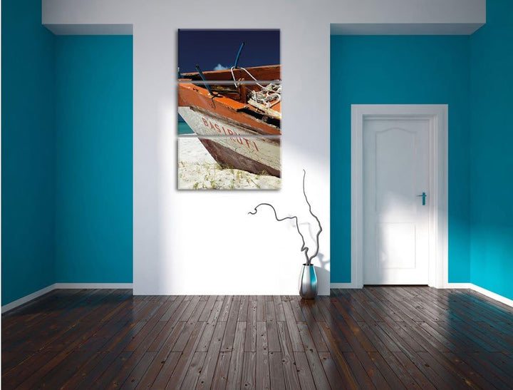 Pixxprint Boot am Strand 3-Teiler Leinwandbild 120x80 Bild auf Leinwand