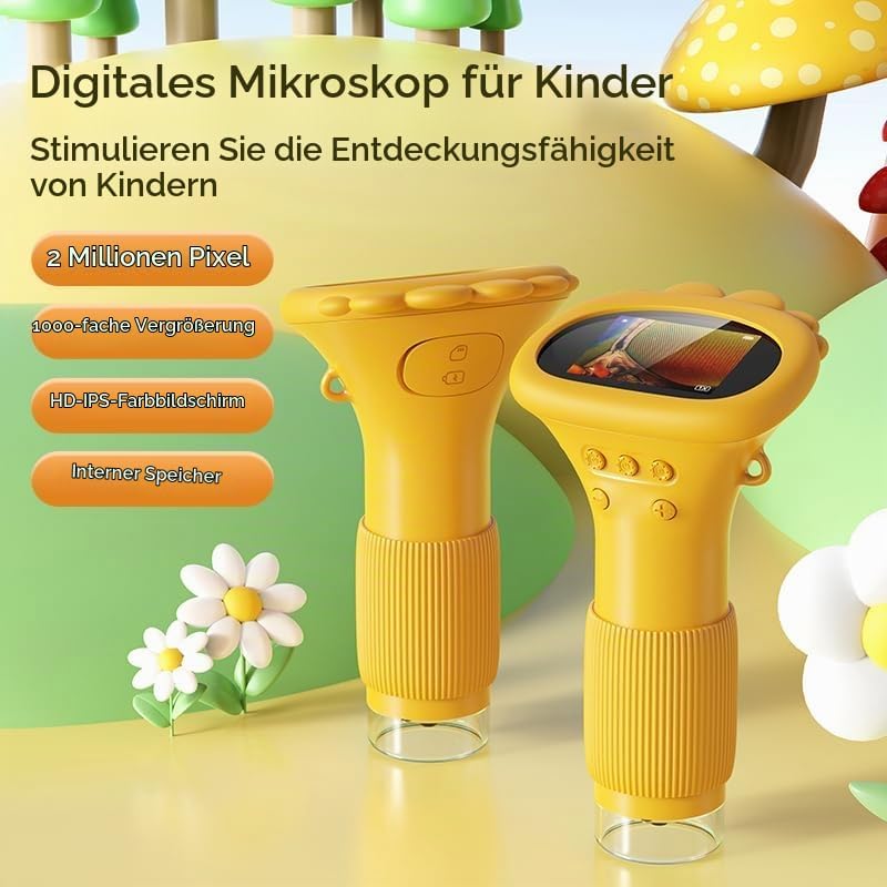 Daxiongmao Kinder Mikroskop mit 2,0 Zoll IPS-Display, USB-Anschluss für PC, 8 LED Beleuchtung, 200-1