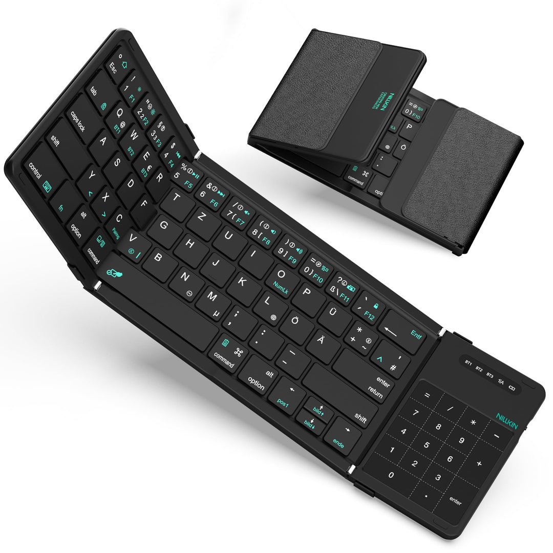 Nillkin Faltbare Bluetooth Tastatur mit Touchpad, Wiederaufladbare QWERTZ-Klapptastatur mit Ziffernb