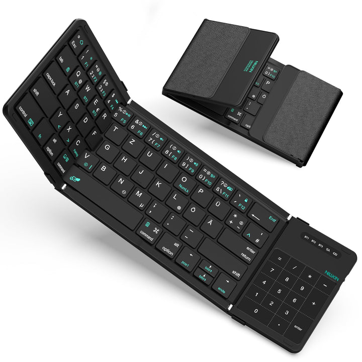 Nillkin Faltbare Bluetooth Tastatur mit Touchpad, Wiederaufladbare QWERTZ-Klapptastatur mit Ziffernb