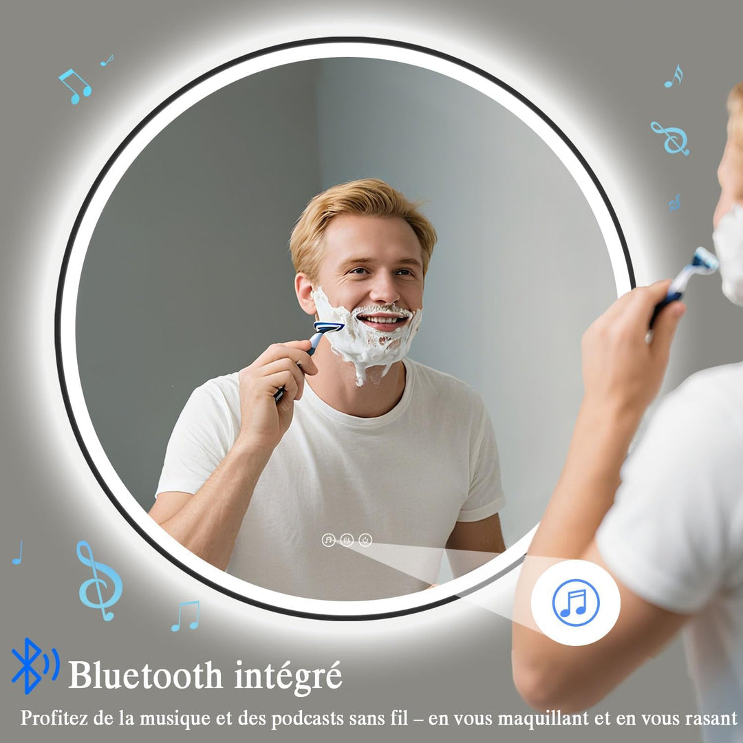 Badspiegel mit Beleuchtung 80cm - LED-Badezimmer-Spiegel Rund mit Bluetooth, Beschlagfrei, Touch-Sch