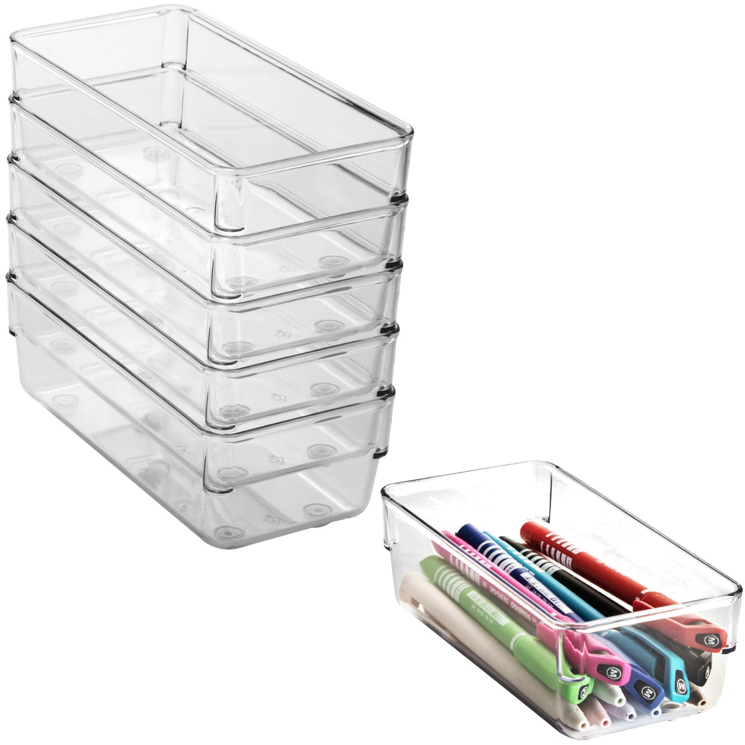 6x Schubladen Ordnungssystem 16x8 cm klar transparent 5,5 cm hoch Antislip - Organizer für Schminkti