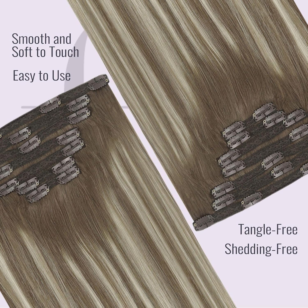 Fshine Clip in Extensions Echthaar 40cm 7 Stücke 120g Hair Extensions Clip in Echthaar Balayage Brau