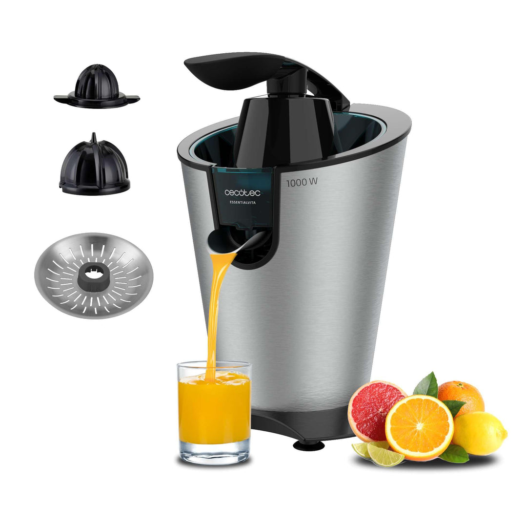 Cecotec Elektrische Zitruspresse für Orangen EssentialVita PowerFresh 1000 Inox. 1000W, Rostfreier F