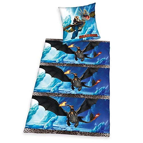 Herding Bettwäsche Dragons, Kopfkissenbezug 80 x 80 cm mit Bettbezug 135 x 200 cm,