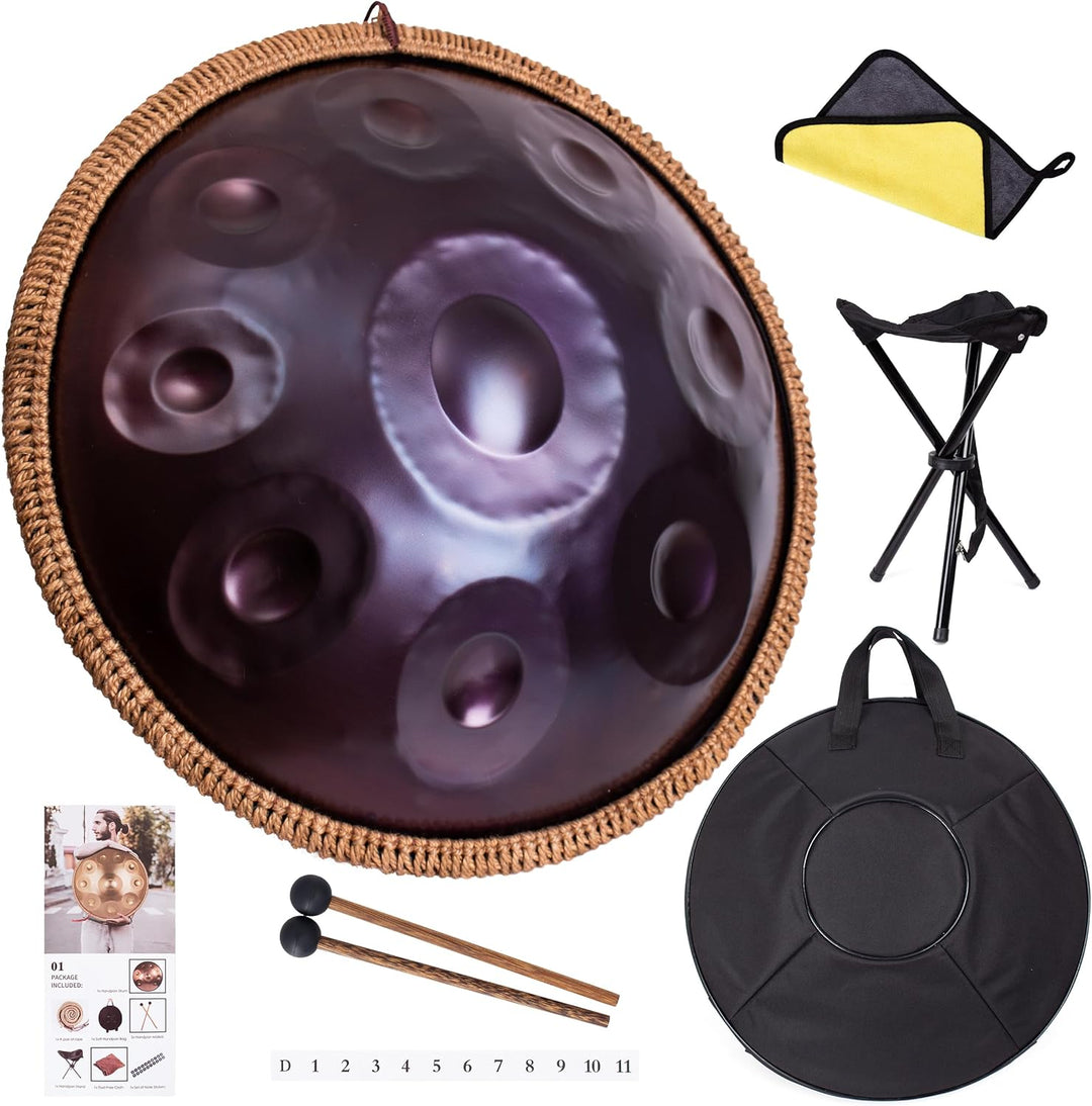 Handpan Anfänger, Stahltrommel 9 Töne 18 Zoll, Hand Pan in G-Dur, Hand Drum mit Drumtasche und Handp