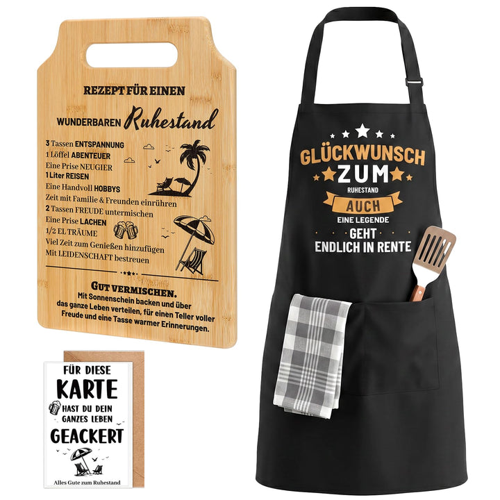 Defresit Ruhestand Geschenk Männer – Grillschürze, Bambus Schneidebrett mit Lustiges Geschenk zum Re