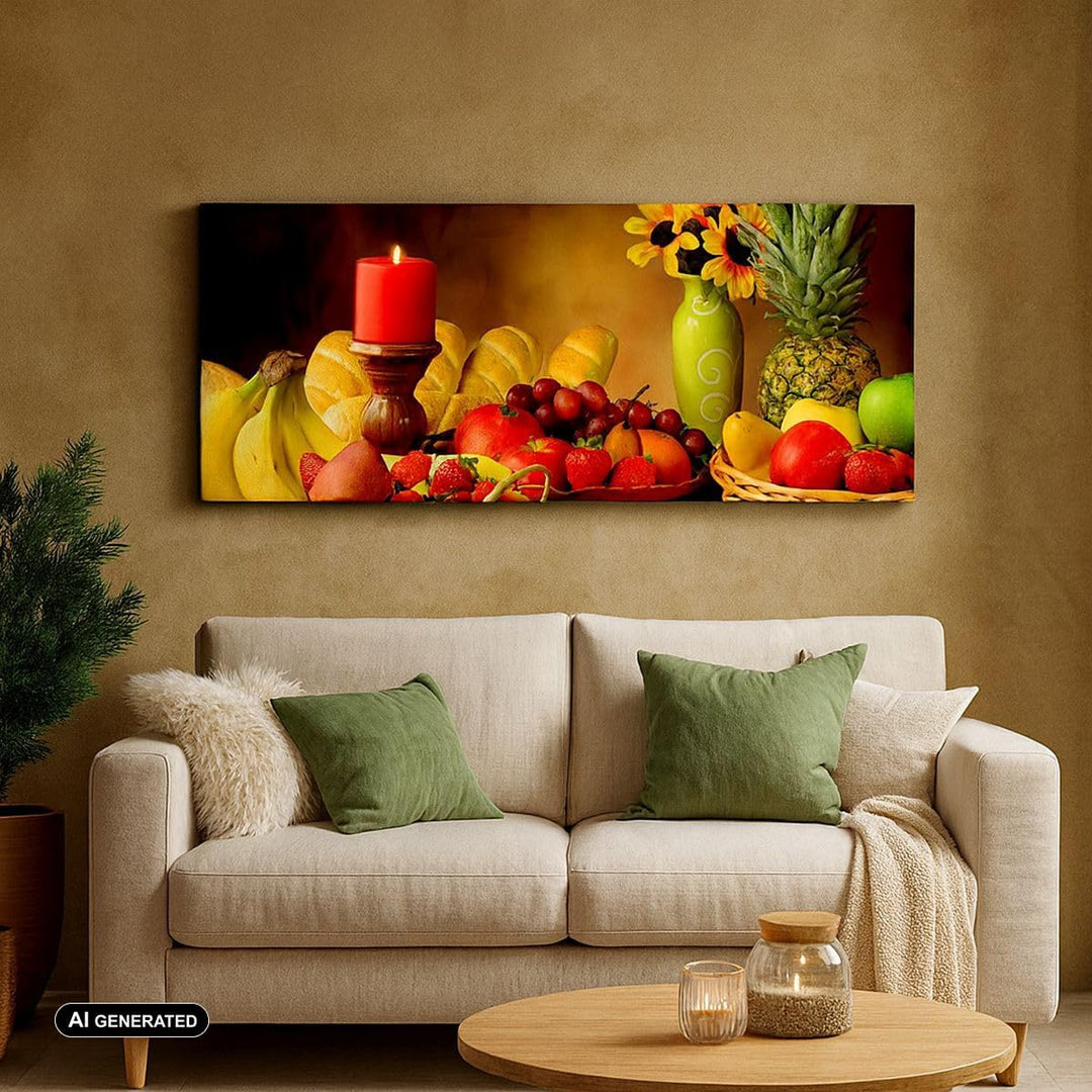Wandbilder Dekoration Wohnzimmer Banane Korb Essen Früchte Panorama Bilder auf Leinwand 120x50cm Lei