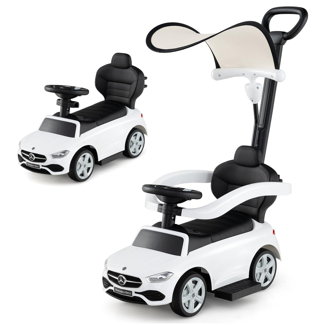 COSTWAY Mercedes-Benz Rutschauto, 3-in-1 Rutschfahrzeug mit Schiebegriff, Stauraum & Lenkschieber, S