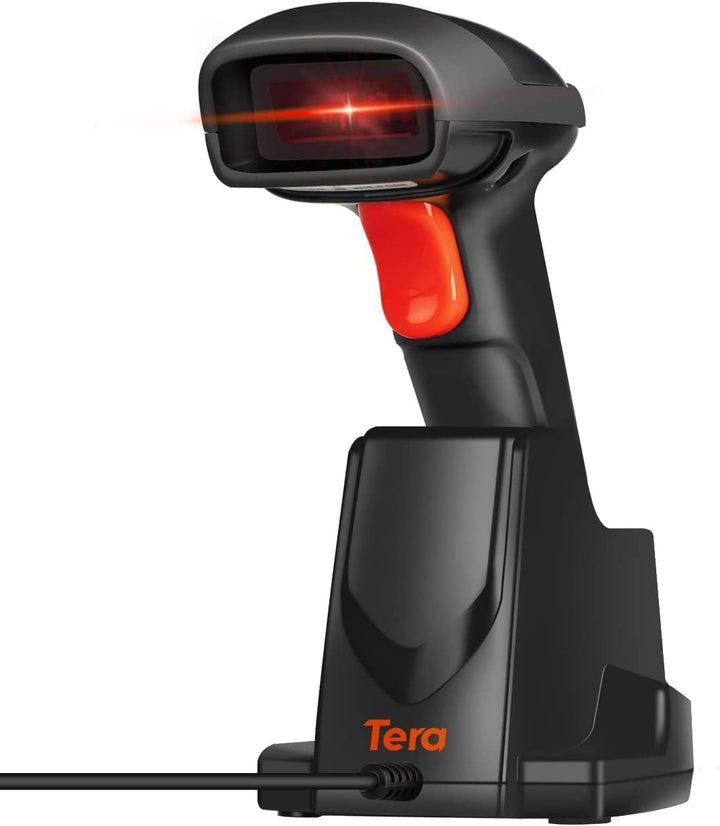 Tera Wireless 1D Laser Barcode Scanner 2.4GHz Kabelloser Barcodeleser mit Ladestation, Automatic Sen