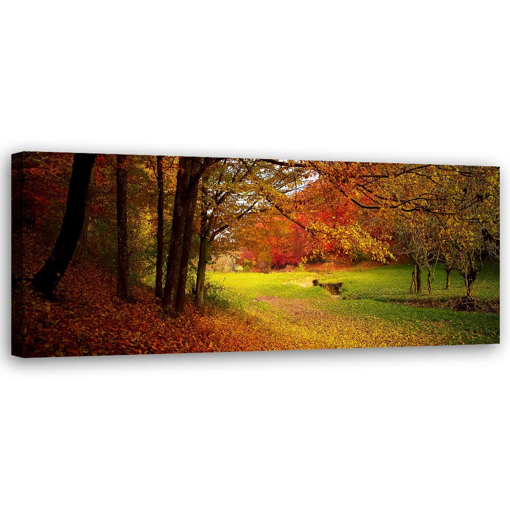 Wandbild Herbst Druckbild Leinwandbild Natur Orange 120x40 cm Leinwandbild 120x40 cm Orange_a, Leinw