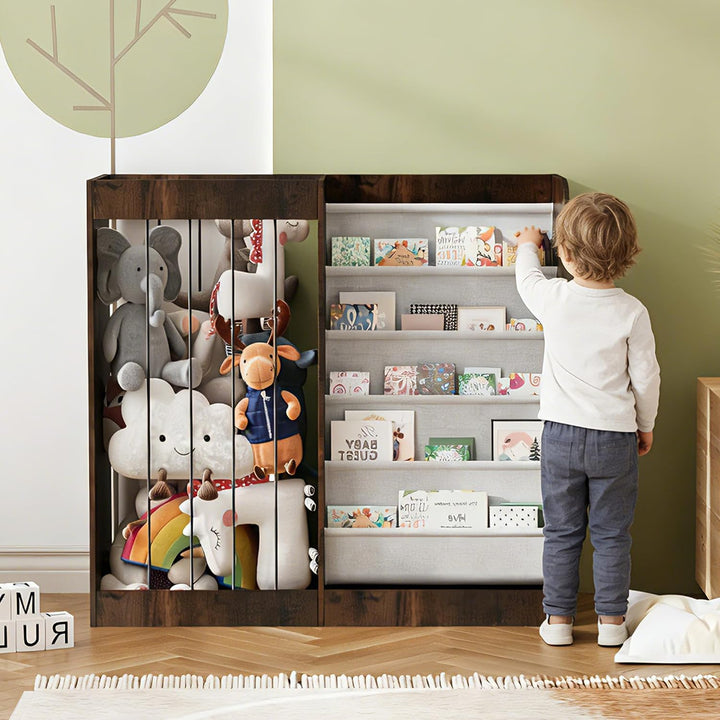 NACHES Kinder Organizer für Kinderzimmer Spielzimmer (Braun, 90x34x80cm) | Spielzeugregal Kuscheltie