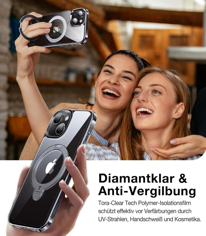 TORRAS 360° Ostand Spin für iPhone 13/iPhone 14 Hülle (Magnetischer Robust Standring) Militärschutz,