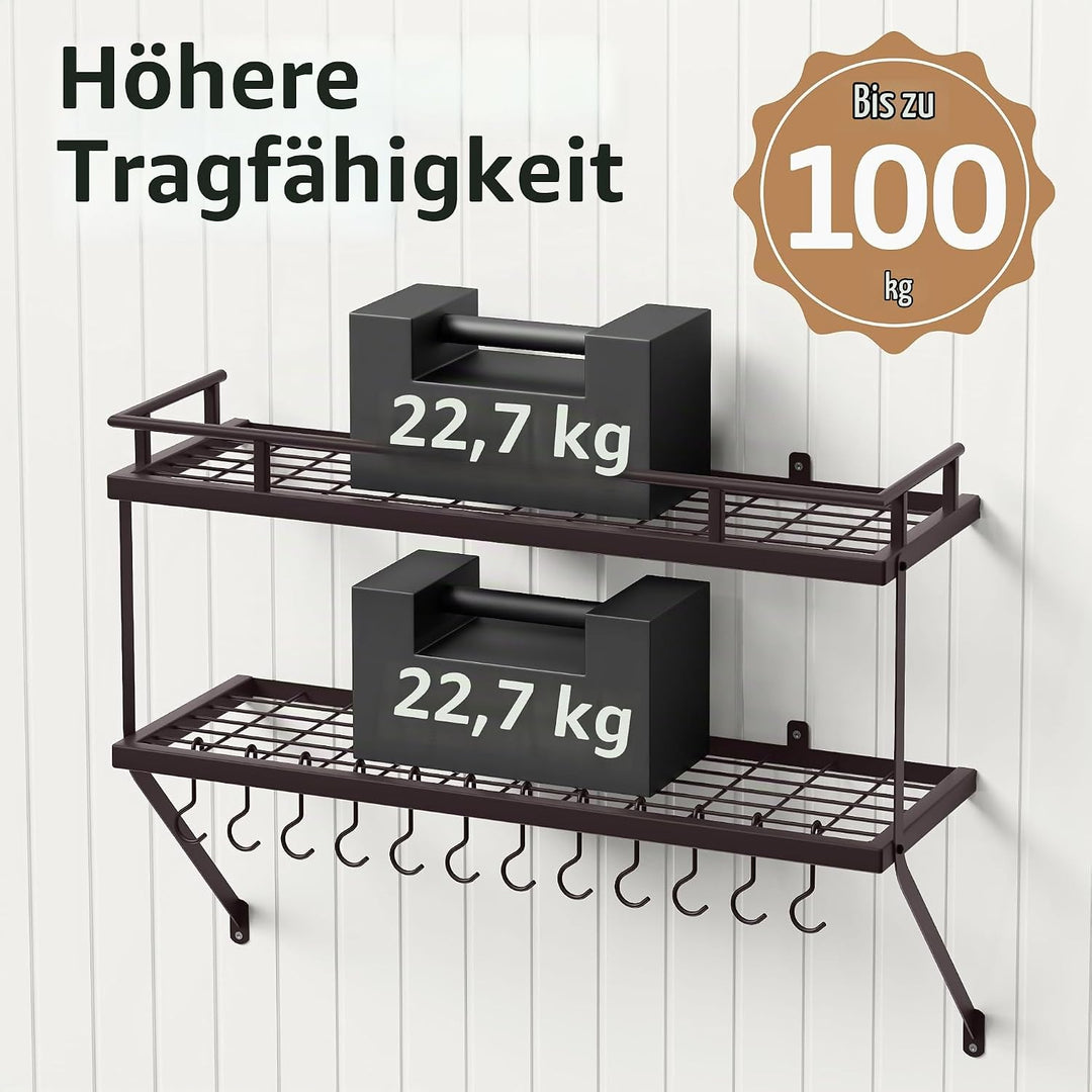 KES Ölbronze Doppel Küchenregal Pfannenhalter Küchenutensilienhalter Küche Pfannenhalter mit 12 Hake