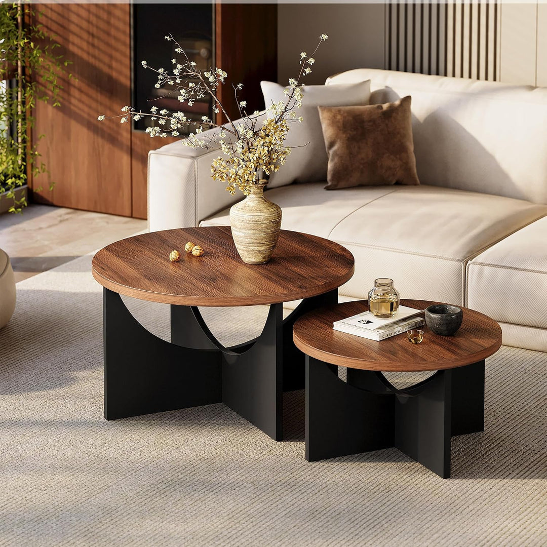 IRONCK Nestingtisch Set aus 2, Couchtisch rund, Moderner Couchtisch aus Holz für Wohnzimmer & Schlaf