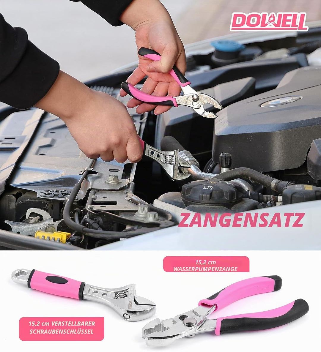 DOWELL Pinkes Werkzeugset für Damen, Mädchen, Damen, Haushaltswerkzeug-Set mit 35,6 cm Werkzeugtasch