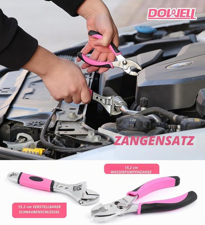DOWELL Pinkes Werkzeugset für Damen, Mädchen, Damen, Haushaltswerkzeug-Set mit 35,6 cm Werkzeugtasch