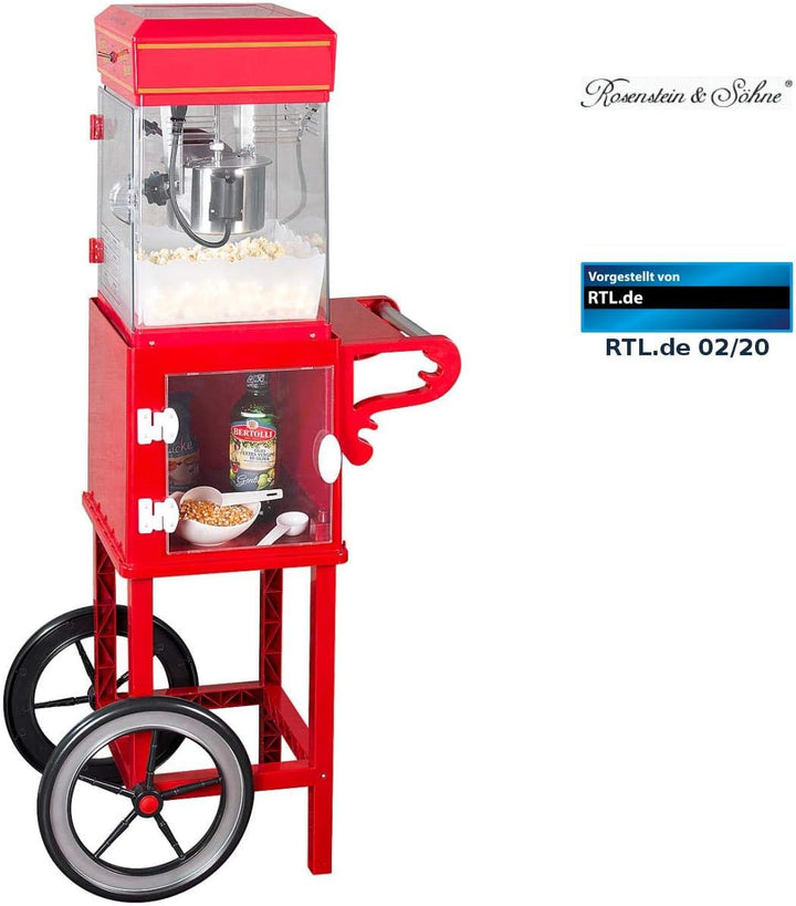 Rosenstein & Söhne Popcorn Snacks: Retro-Popcorn-Maschine "Movie" und Rollwagen im 50er-Stil, rot (M