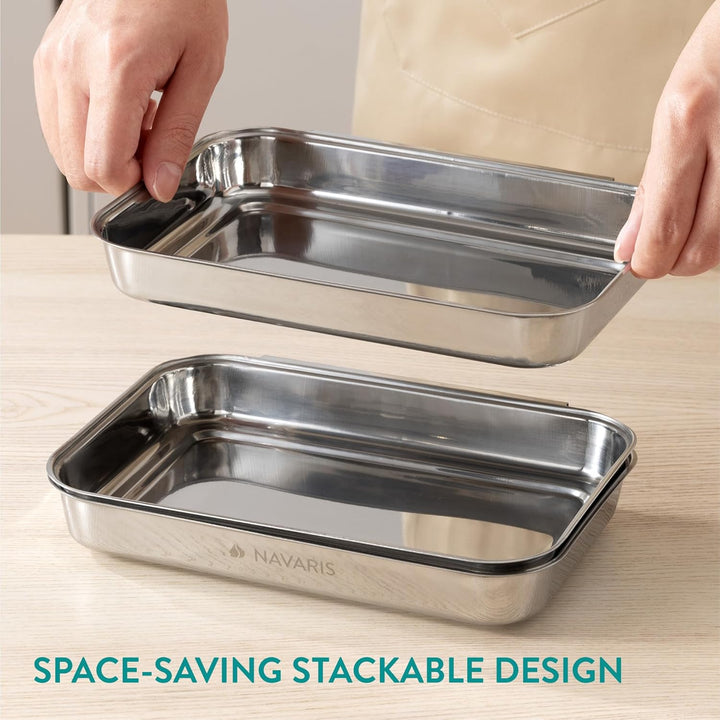 Navaris Panier-Set aus Edelstahl 3-teilig - 3x Schale zum Panieren 22 x 15 x 3 cm - Schnitzel Fleisc