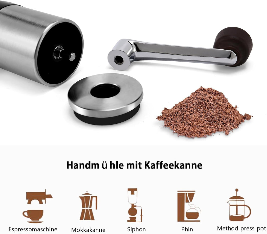 BRAVECOW Tragbare kaffeemühle manuell,Kegelmahlwerk aus Edelstahl kaffee mühle mit 6 einstellbaren S