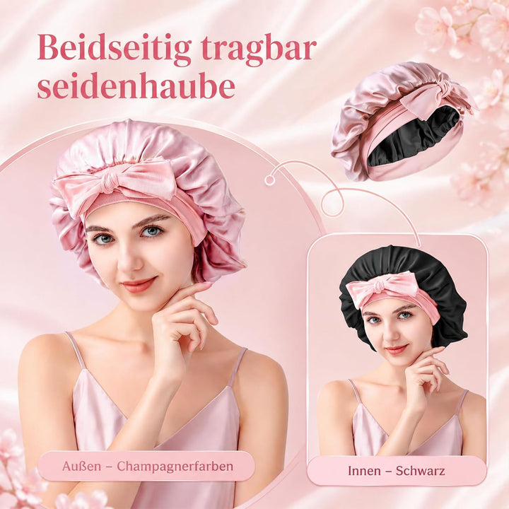 Seidenhaube zum Schlafen, 100% Maulbeerseide Haarhaube, 22 Momme Doppellagig Beidseitig Nutzbar, Sch