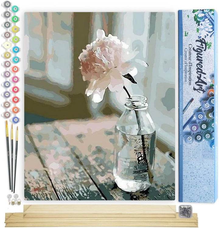 Figured'Art Malen Nach Zahlen Erwachsene Mit Rahmen Weisse Blume - Paint by Numbers Basteln DIY Bast