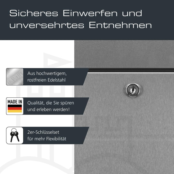 Burg-WÄCHTER Briefkasten mit Zeitungsfach ohne Namensschild, Rostfreier Edelstahl, Schutzlack, Korro