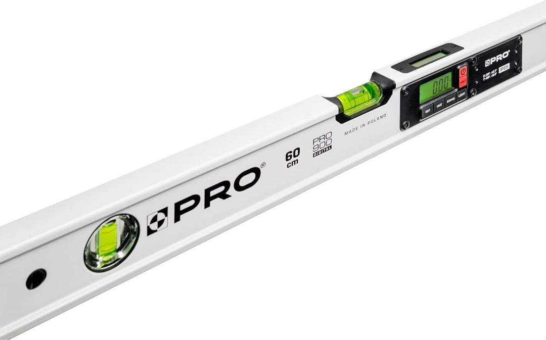 PRO900 Digitale Wasserwaage 60cm mit 2 LCD Displays und Abdeckung - Elektronische Wasserwaage mit Me