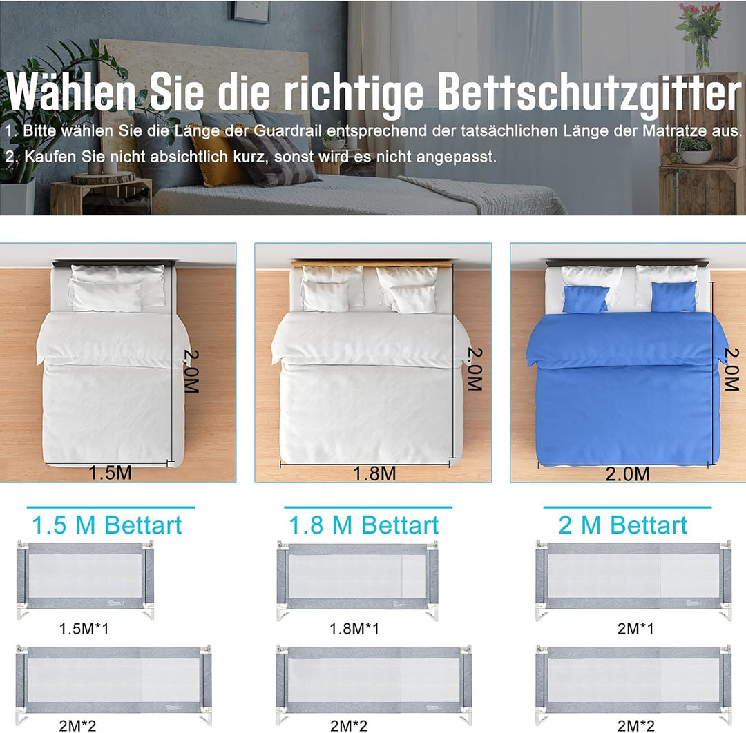 HENGMEI Bettgitter Bettschutzgitter Kinderbettgitter 200cm Babybettgitter Rausfallschutz höhenverste