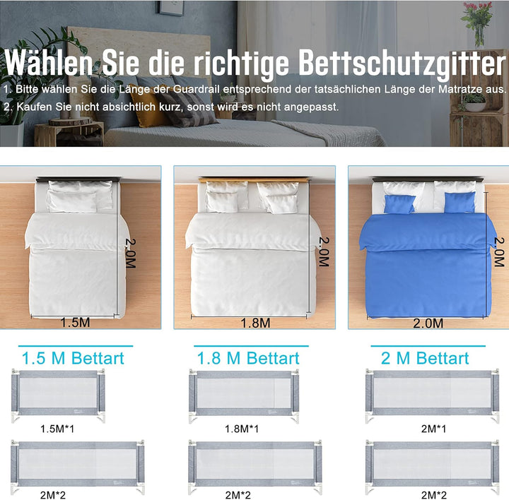 HENGMEI Bettgitter Bettschutzgitter Kinderbettgitter 200cm Babybettgitter Rausfallschutz höhenverste