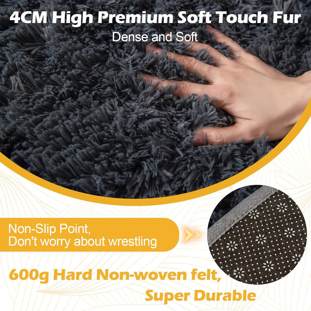 CHOSHOME Teppich Rund 80CM Wohnzimmer Hochflor Waschbar Teppich Shaggy Grau Runden Teppiche Einfarbi