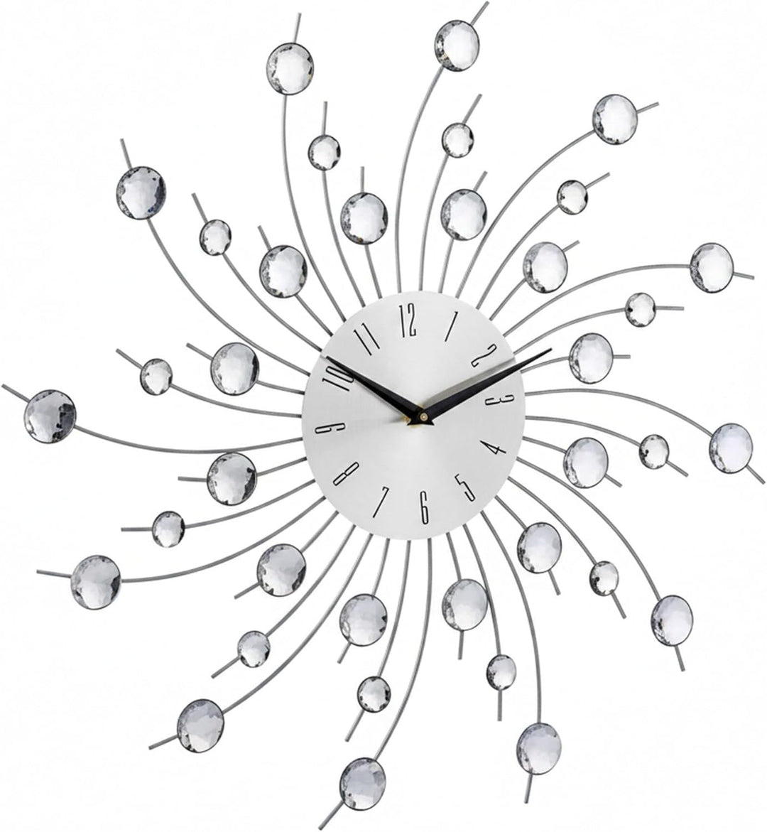 Relaxdays, Silber Wanduhr XL mit Glitzer, Küchenuhr gross, Moderne Wohnzimmeruhr, Analoguhr Wand, 50