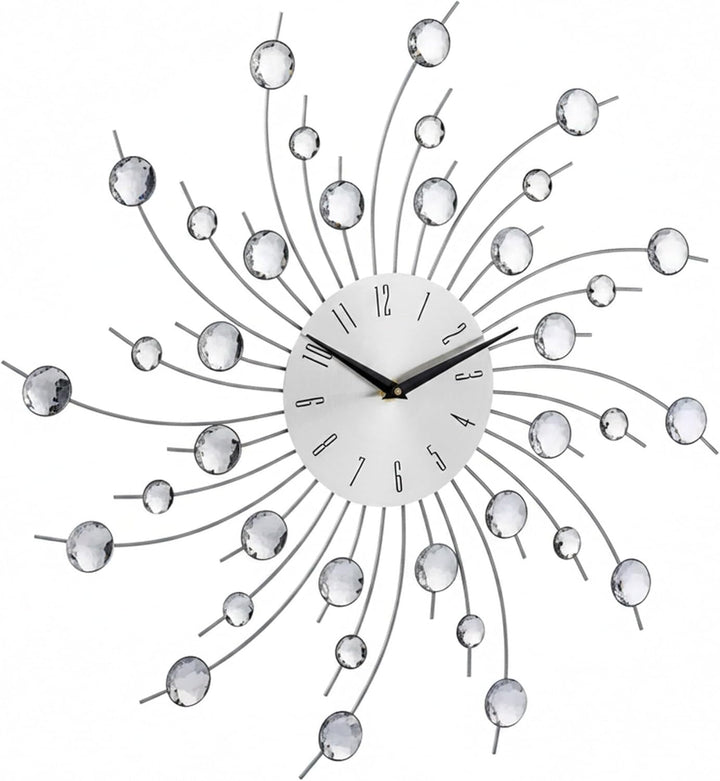 Relaxdays, Silber Wanduhr XL mit Glitzer, Küchenuhr gross, Moderne Wohnzimmeruhr, Analoguhr Wand, 50