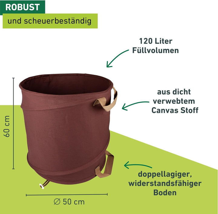 Windhager Gartenabfallsack Pop-Up CANVAS, Gartensack, Laubsack selbstaufstellend, Grünschnitt-Sack,