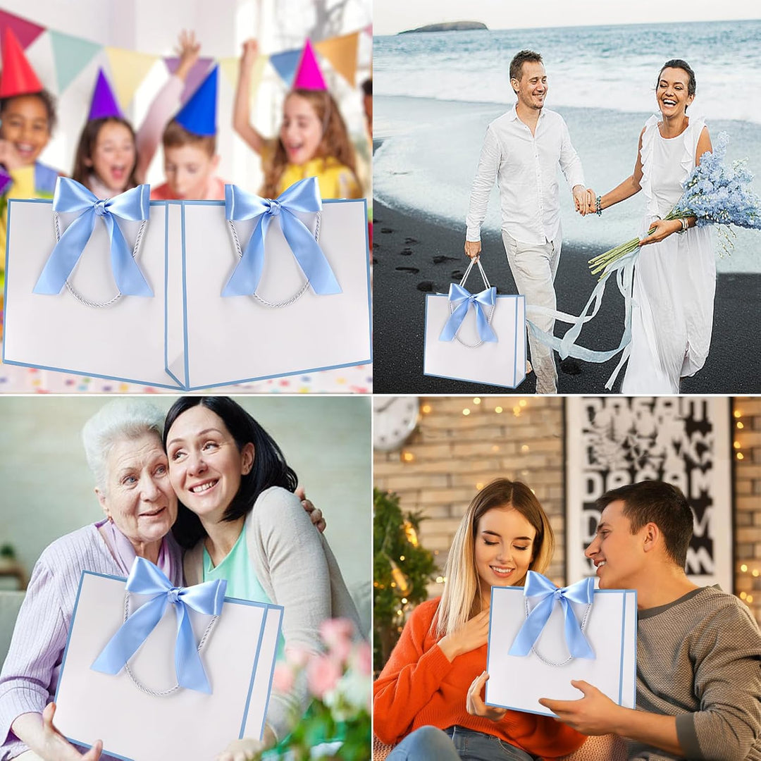 Yieseang Geschenktüten Weiss,Geschenktüte mit Schleife | Geschenktasche Gross für Geburtstag,Hochzei
