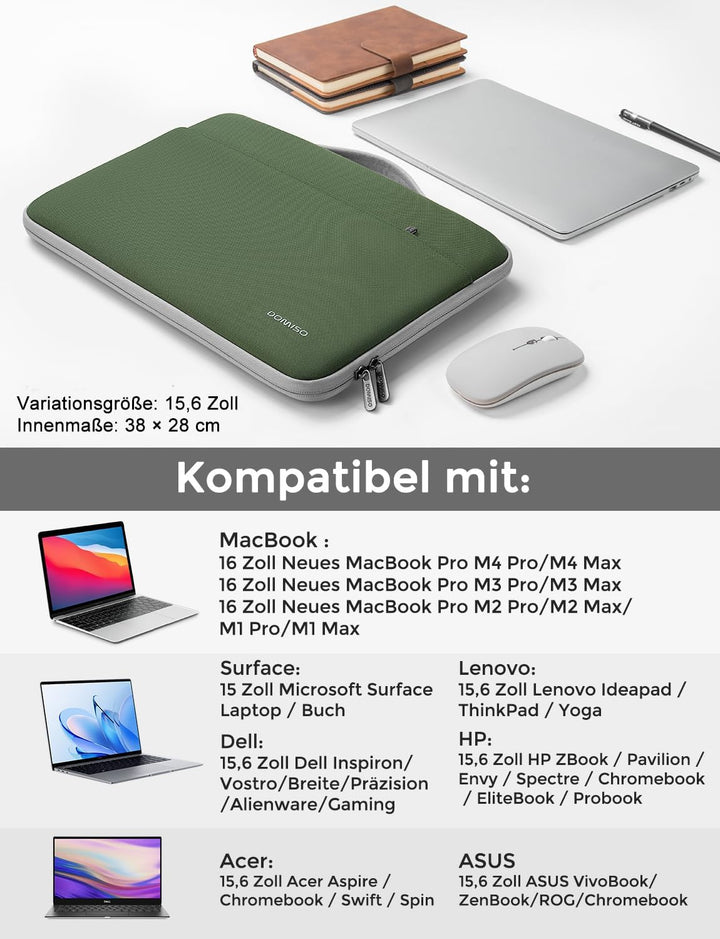 DOMISO 15.6 Zoll Laptoptasche Laptop Tasche Hülle Notebook Sleeve Case Kompatibel mit 16 zoll MacBoo
