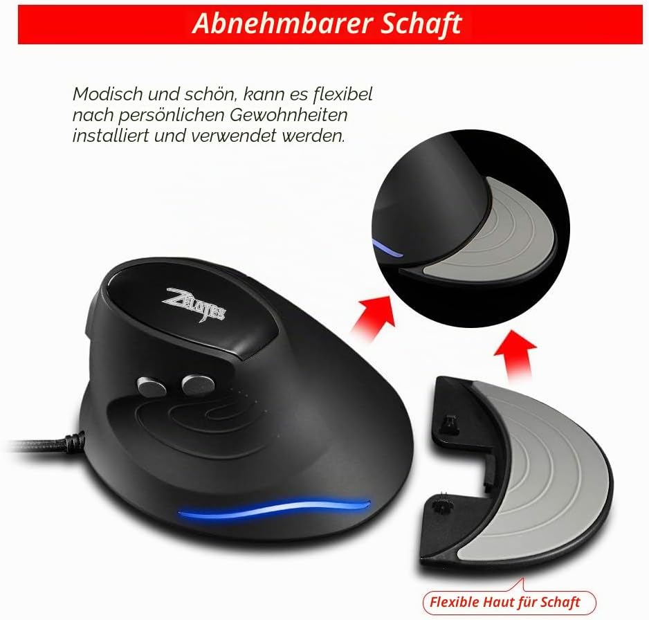 zelotes Vertikale verkabelte Maus, ergonomische Maus mit Draht, 3200 DPI, 6 optische Maustasten, Wir