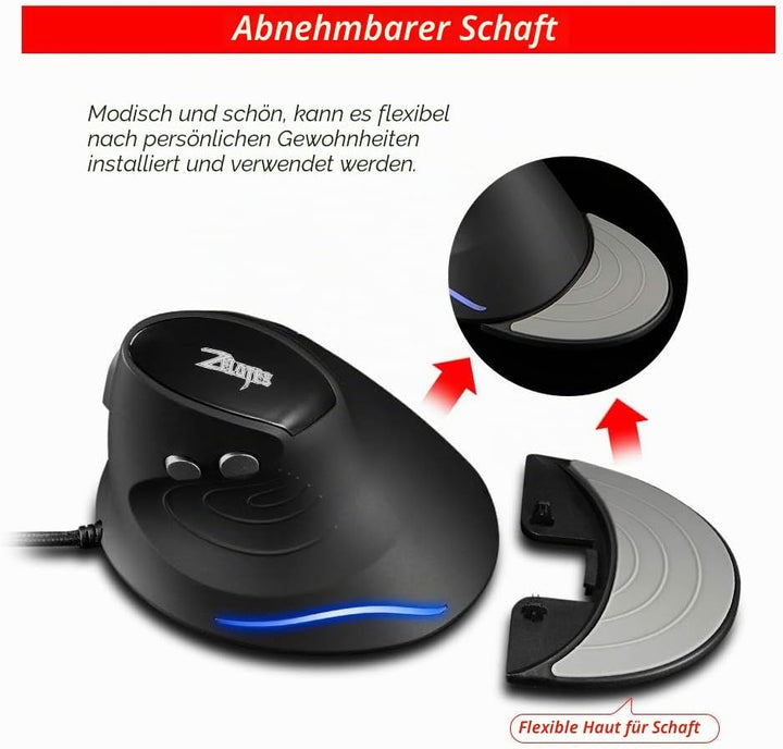 zelotes Vertikale verkabelte Maus, ergonomische Maus mit Draht, 3200 DPI, 6 optische Maustasten, Wir