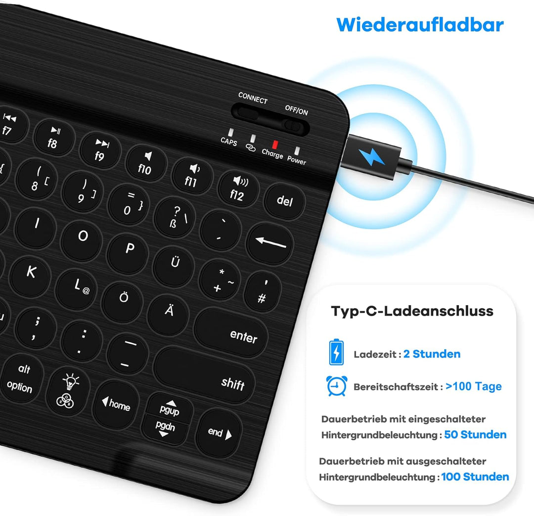 HUOBAO Bluetooth-Tastatur, kabellose Tastatur für iPad, iPhone, Android, Windows, Ultraschlanke wied