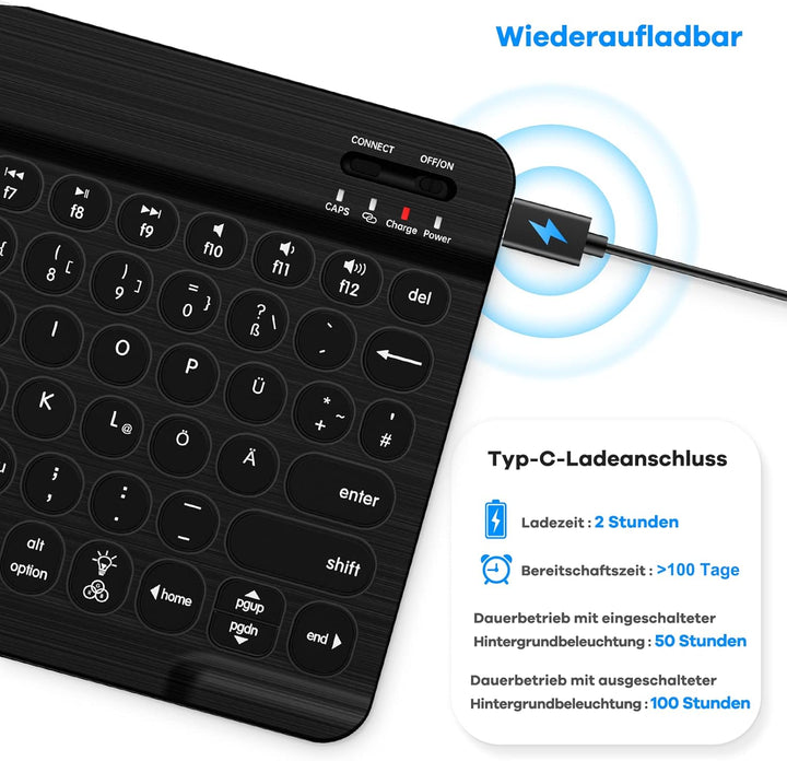 HUOBAO Bluetooth-Tastatur, kabellose Tastatur für iPad, iPhone, Android, Windows, Ultraschlanke wied