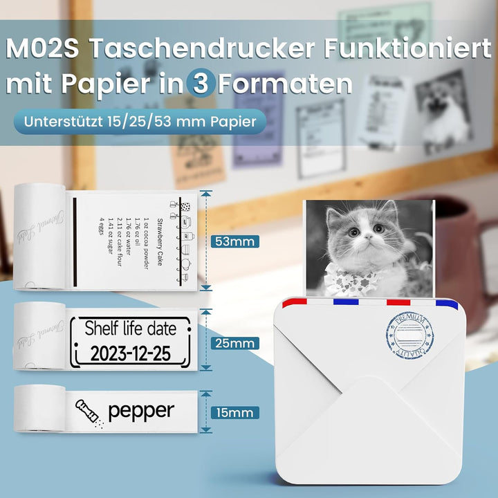 Omezizy Mini Drucker für Smartphone, M02S Mini Sticker Drucker, Bluetooth Thermodrucker, Mini Fotodr