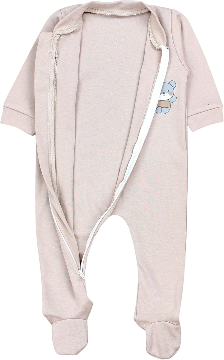 TupTam Unisex Schlafstrampler 3er Pack Baumwolle mit Reissverschluss 62 Bärchen Sterne Beige, 62 B&#