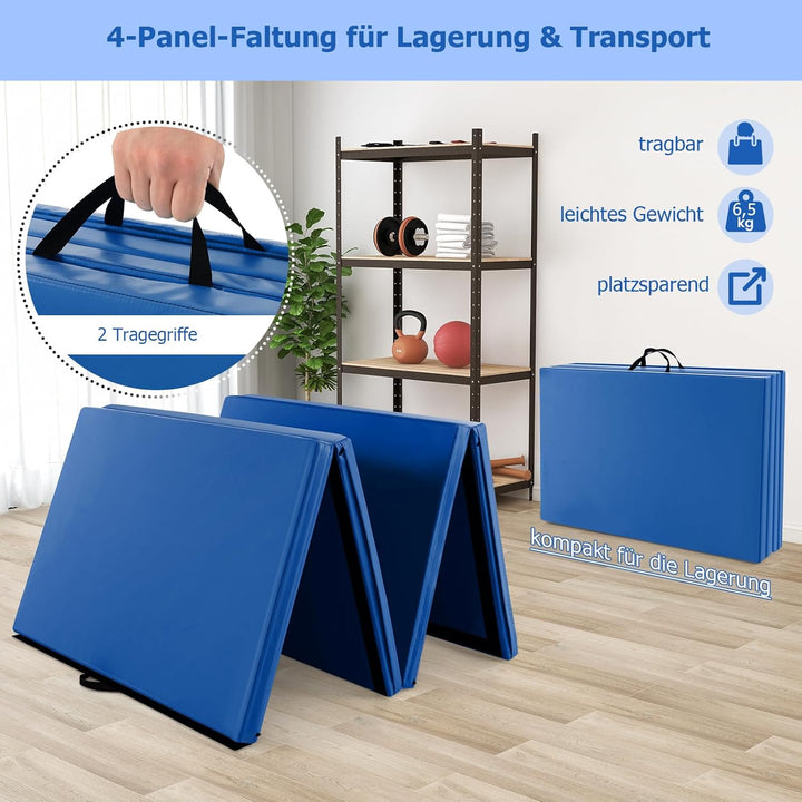 GOPLUS Turnmatte klappbar, 300×117×5cm Weichbodenmatte mit 2 Tragegriffen & Klettverschlüssen, Gymna