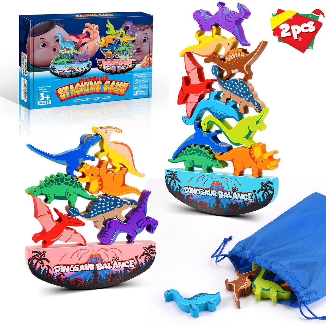 DejaNard Dinosaurier-Stapelspielzeug aus Holz, Montessori Spielzeug & Weihnachts-Geschenke für Kinde