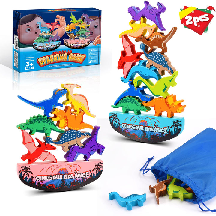DejaNard Dinosaurier-Stapelspielzeug aus Holz, Montessori Spielzeug & Weihnachts-Geschenke für Kinde