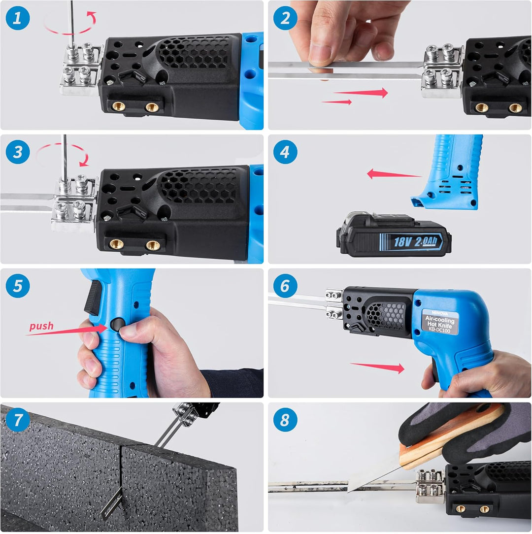 MINOVA Akku-Styrocutter Pro Elektrischer Heissschneider für Stoffe und Seile inklusive Messer und Zu