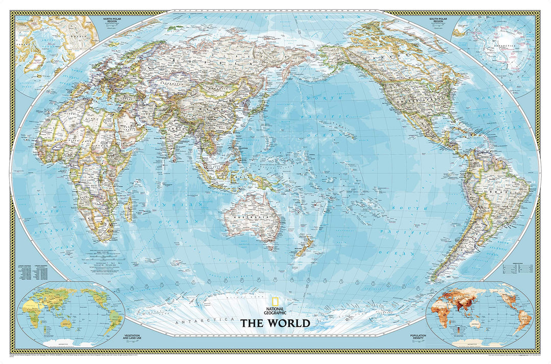 Weltkarte Classic politisch, Pazifik zentriert, grosses Format, laminiert: NATIONAL GEOGRAPHIC Weltk