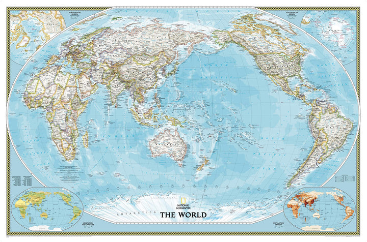 Weltkarte Classic politisch, Pazifik zentriert, grosses Format, laminiert: NATIONAL GEOGRAPHIC Weltk