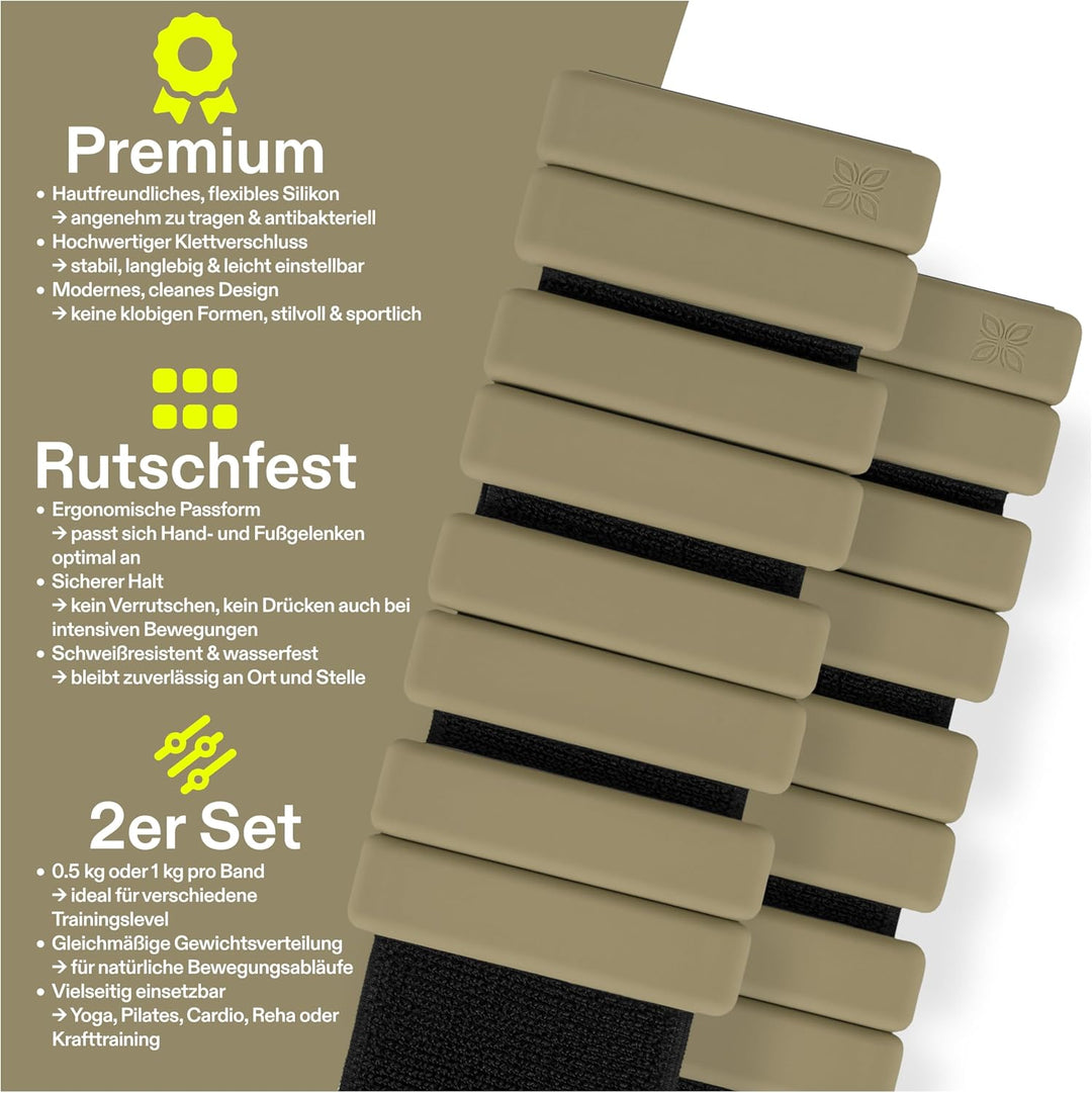 Gewichtsmanschetten aus Silikon (2x0,5 kg oder 2x1 kg) – Knöchelgewichte &amp; Handgelenkgewichte für Fi